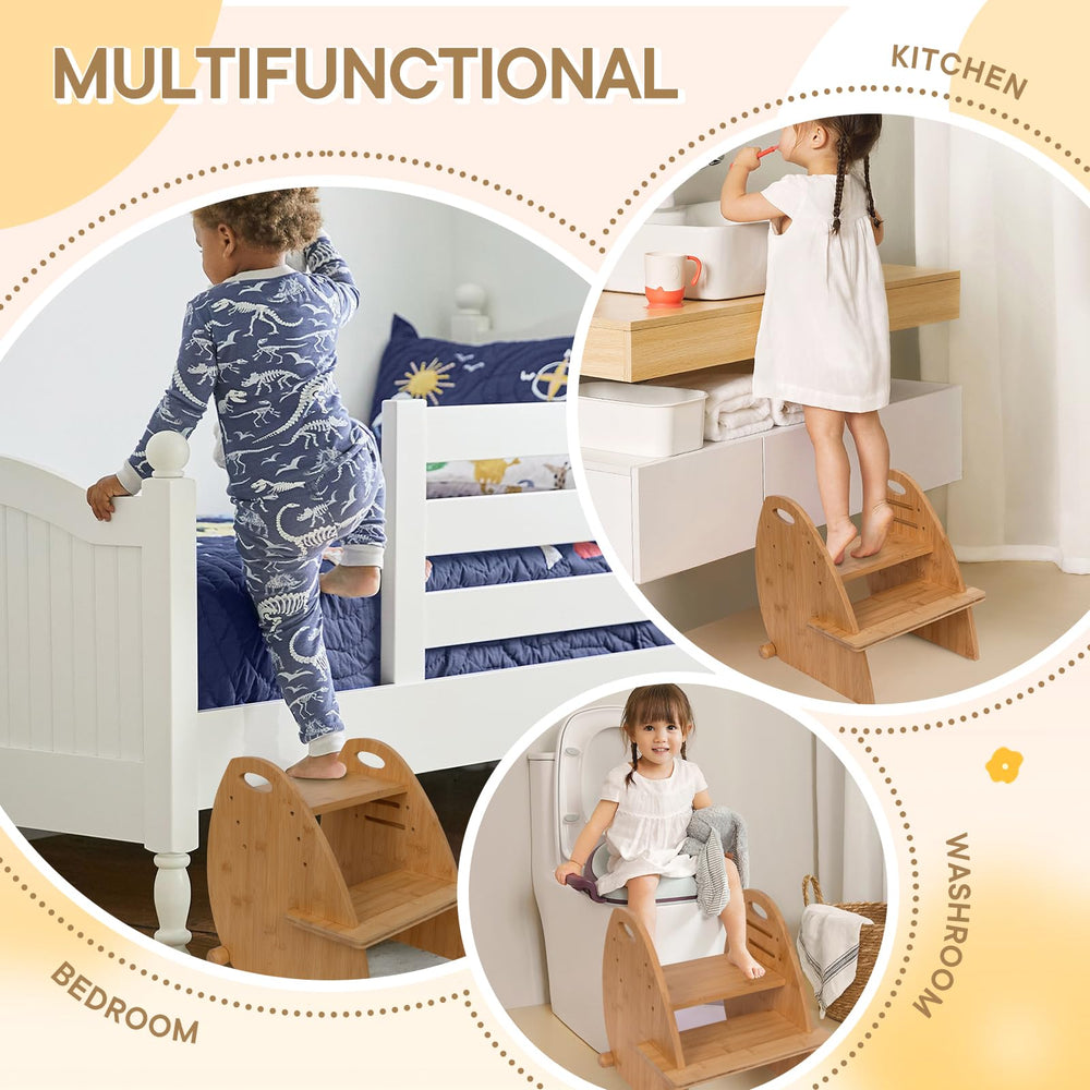 TIKSPCAE child using the stool at the sink shows independent reach.