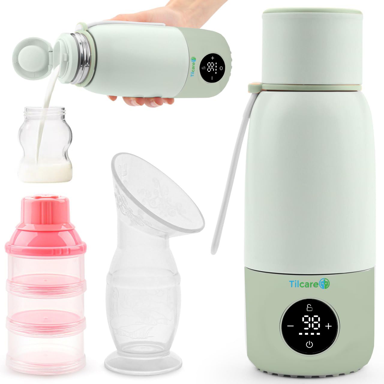 Tilcare portable bottle warmer in a travel case for on-the-go feeds.
