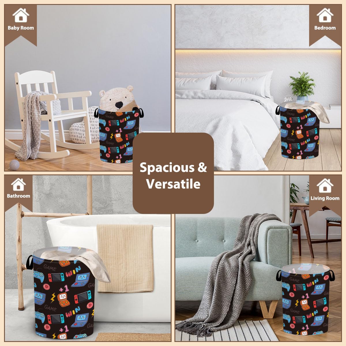 Tillfuru Classic Gamer Hamper folds flat for compact storage when not in use.