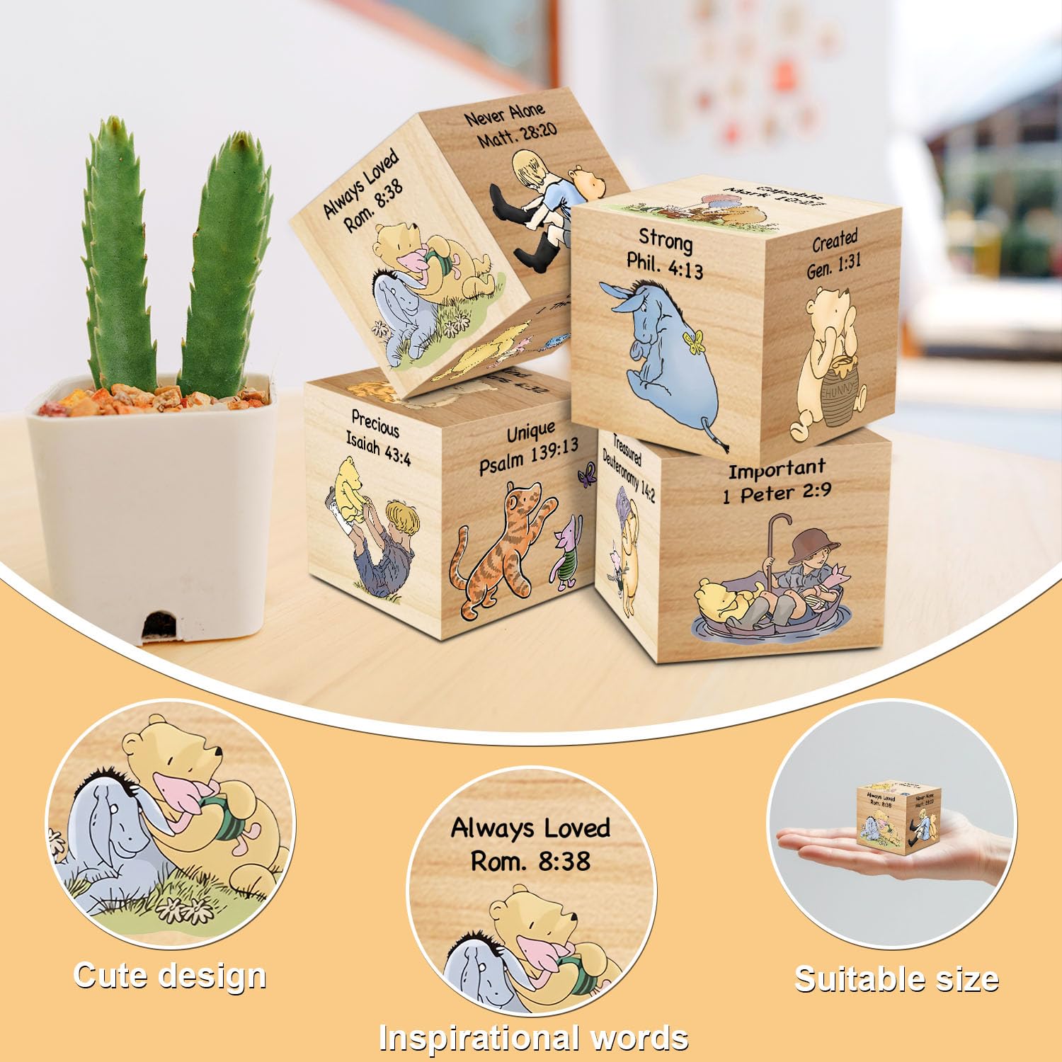 Wooden Winnie Pooh art by Tillfuru adds a warm, classic touch