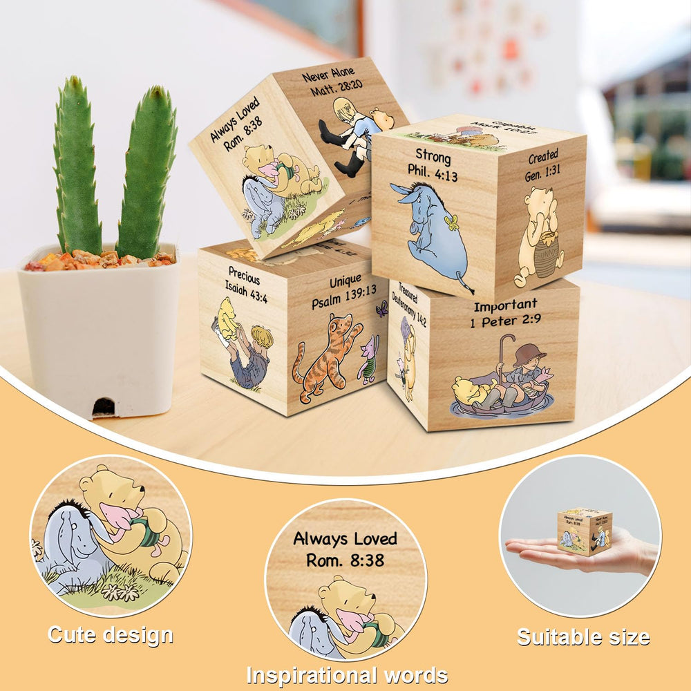 Wooden Winnie Pooh art by Tillfuru adds a warm, classic touch