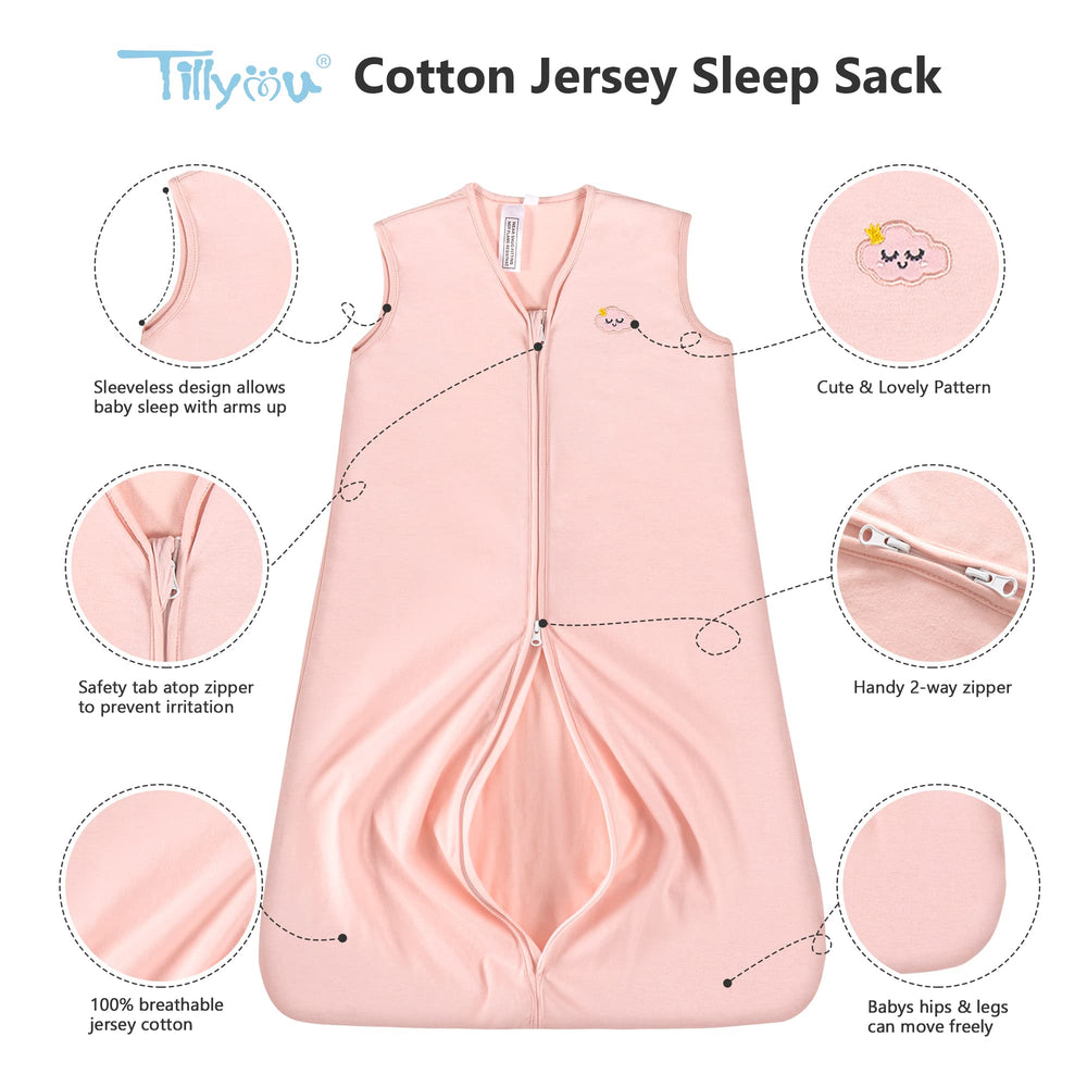 TILLYOU 0-5tog cotton sleep sack provides breathable warmth.
