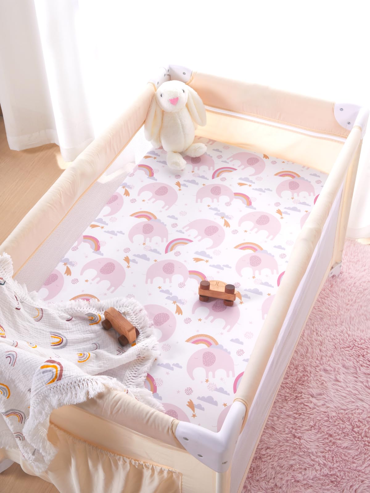 TILLYOU mini crib sheet 38x24 with deep pockets for wrapping around mattress