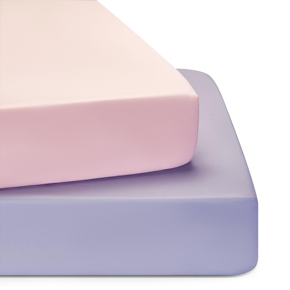 TILLYOU baby crib sheet light purple closeup shows soft, breathable fabric for cozy naps