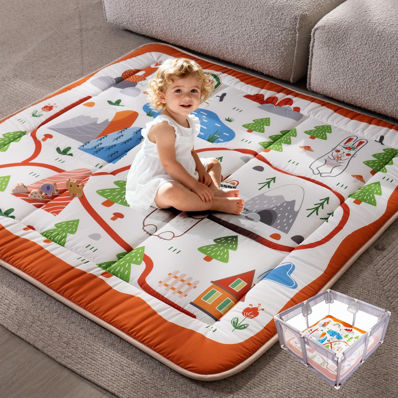 TILLYOU baby play mat with plush foam surface for cushioned crawling