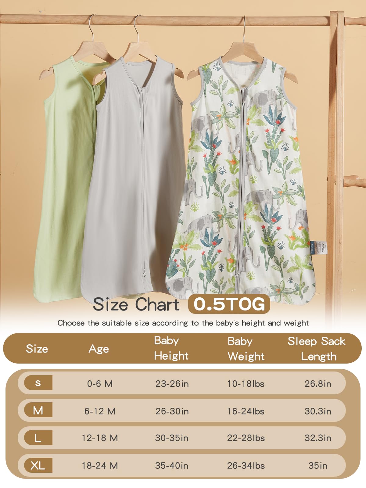 TILLYOU sleep sack with bottom zipper open for easy night diaper changes