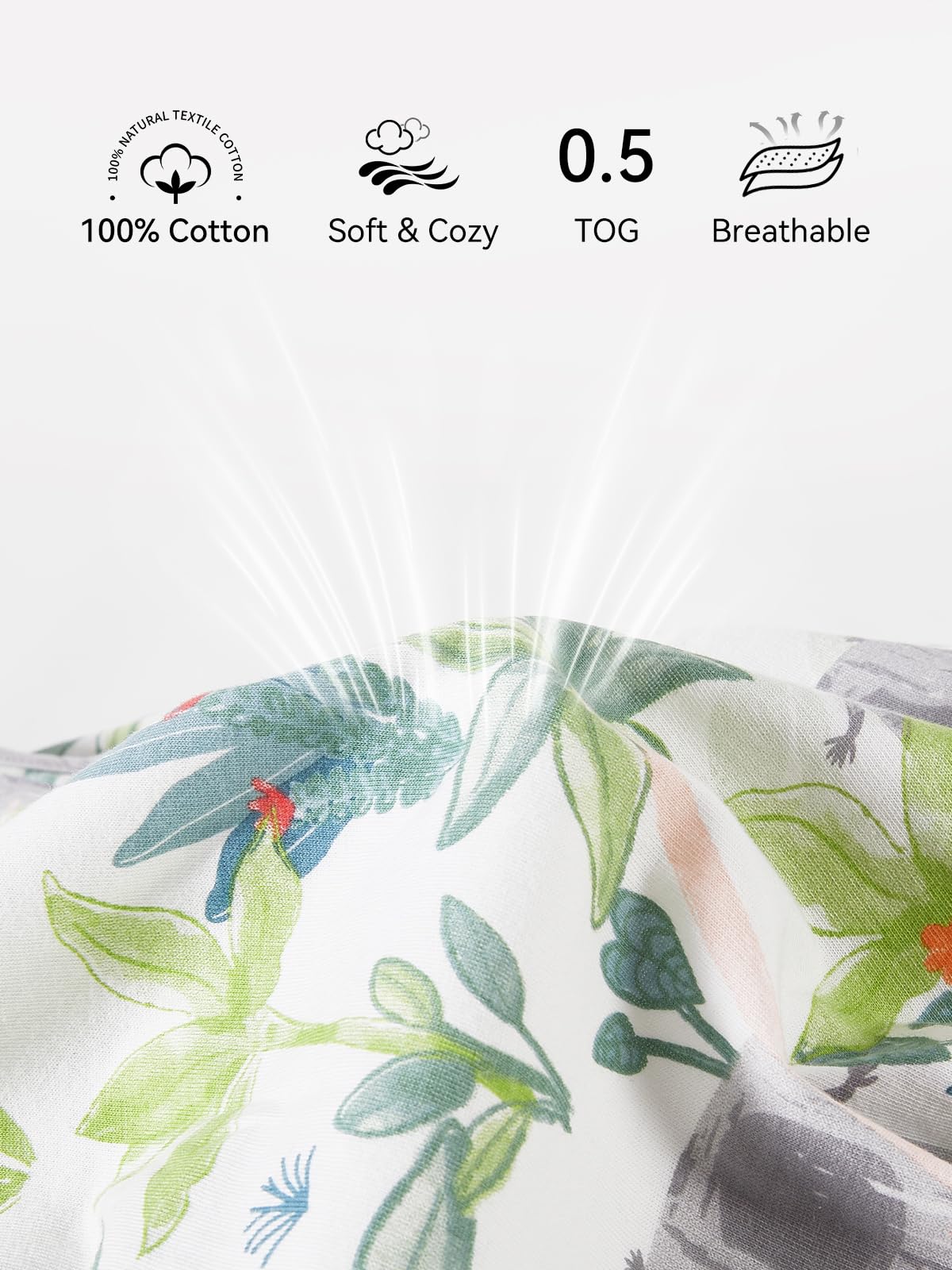 TILLYOU sleep sack demonstrates wide leg room for natural movement