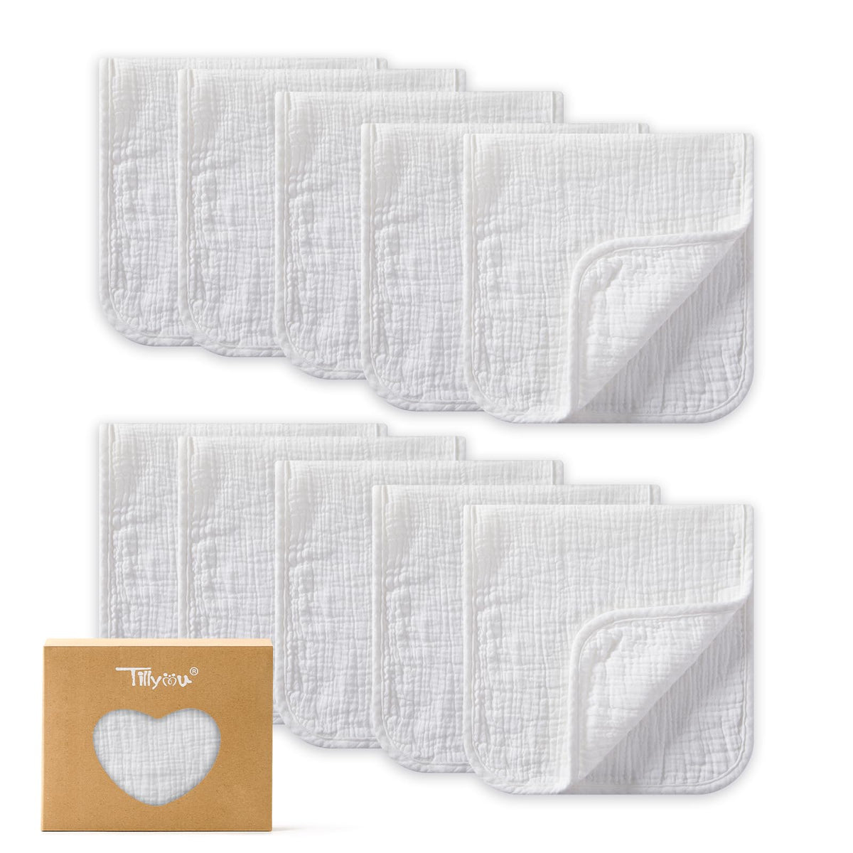 TILLYOU muslin burp cloths pack front with soft six-layer cotton