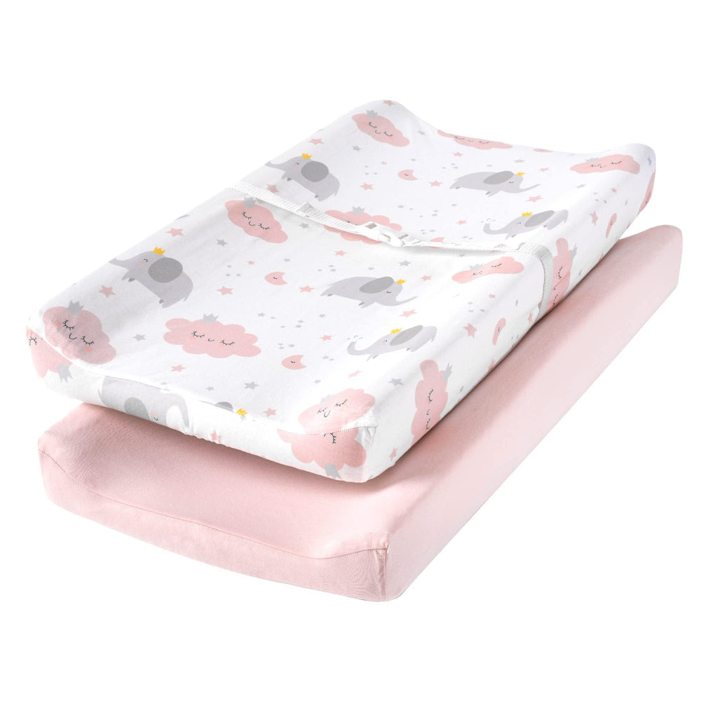 TILLYOU elephant pink changing pad cover in soft jersey knit for baby comfort