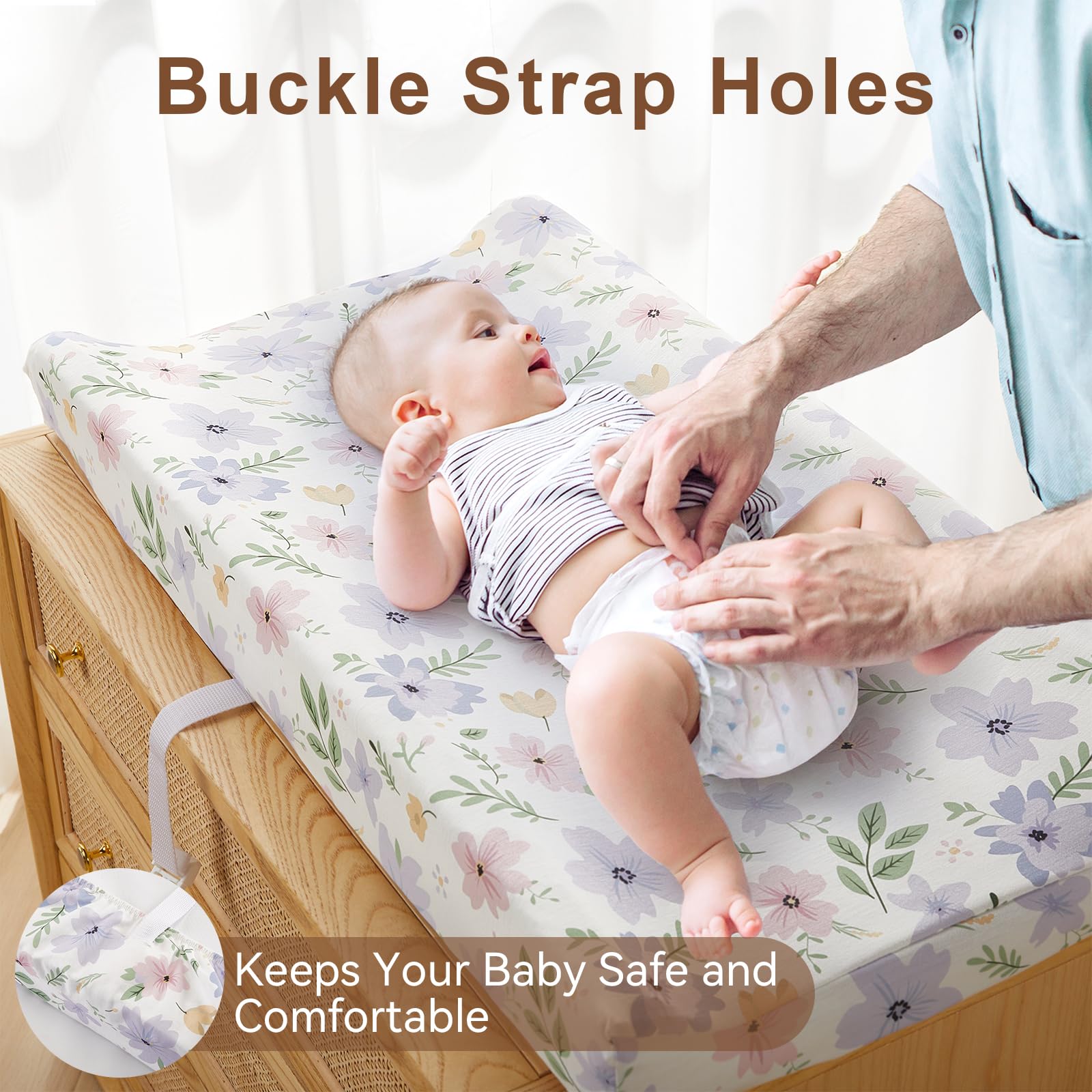 TILLYOU jersey texture close-up shows soft, durable fabric for daily use at diaper time.
