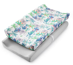 TILLYOU Rainforest Elephant changing pad cover close-up showing soft, breathable fabric.