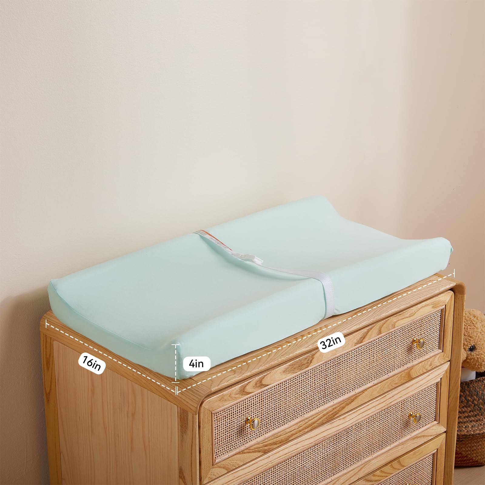 TILLYOU changing pad cover with safety-strap holes for quick strap access