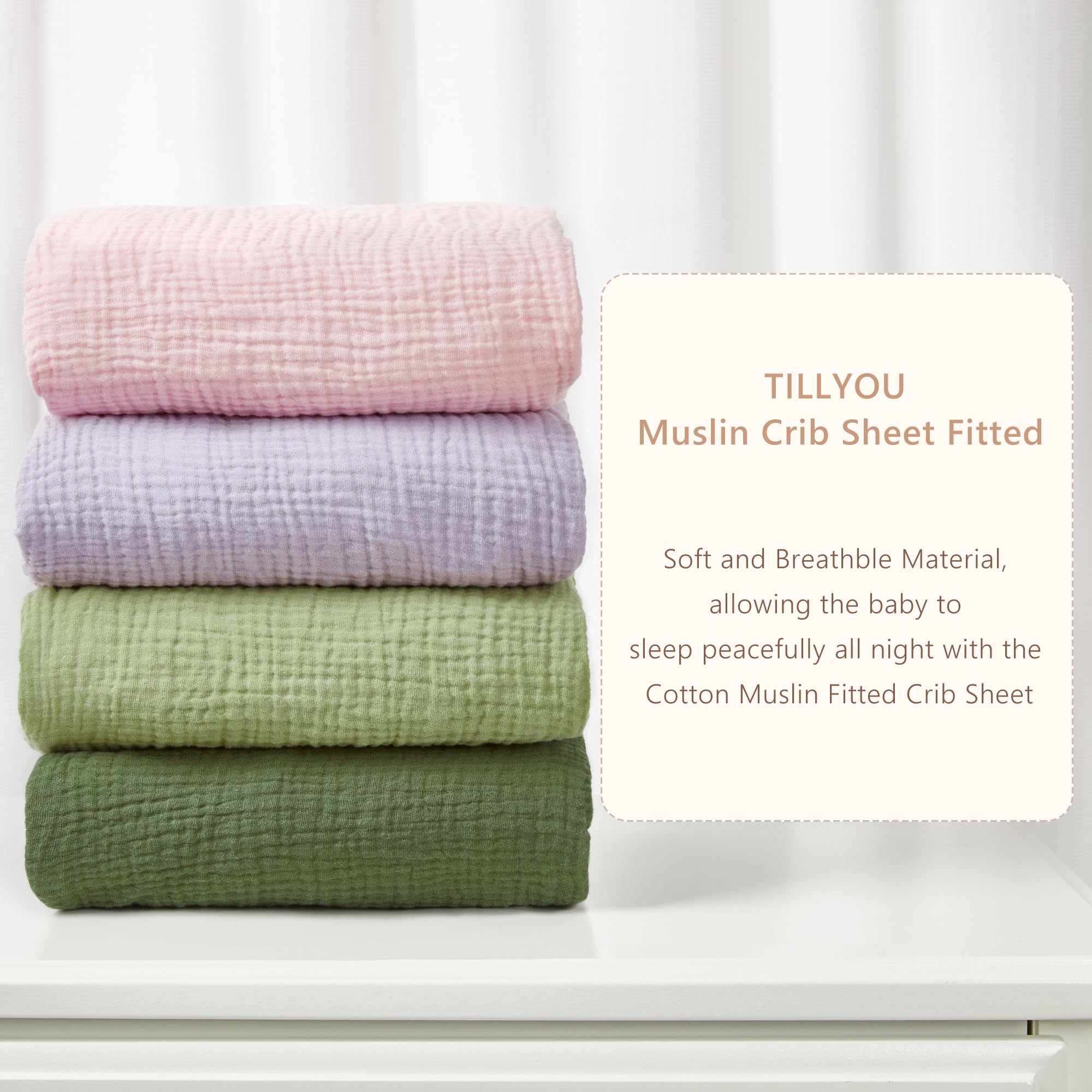 TILLYOU forest and light green sheets neatly on a crib setup