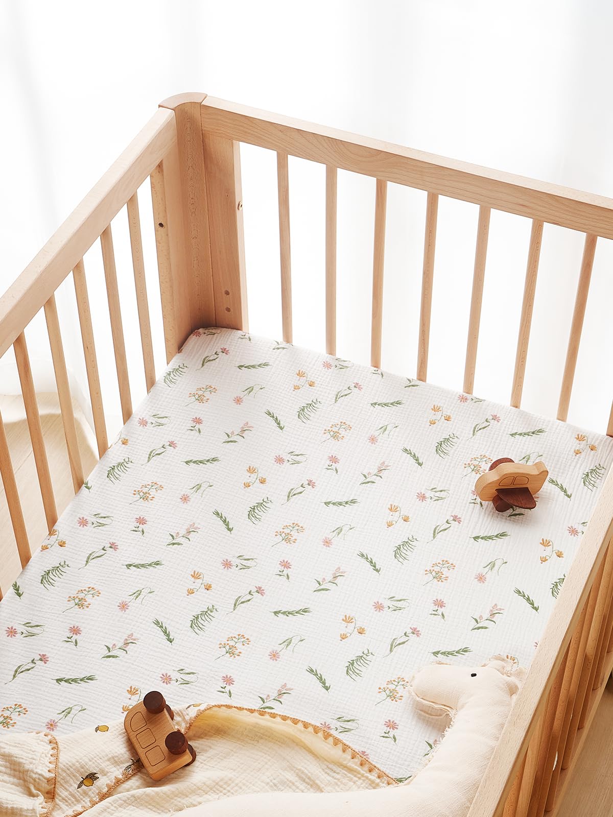 TILLYOU crib sheets are machine washable for easy cleanup.