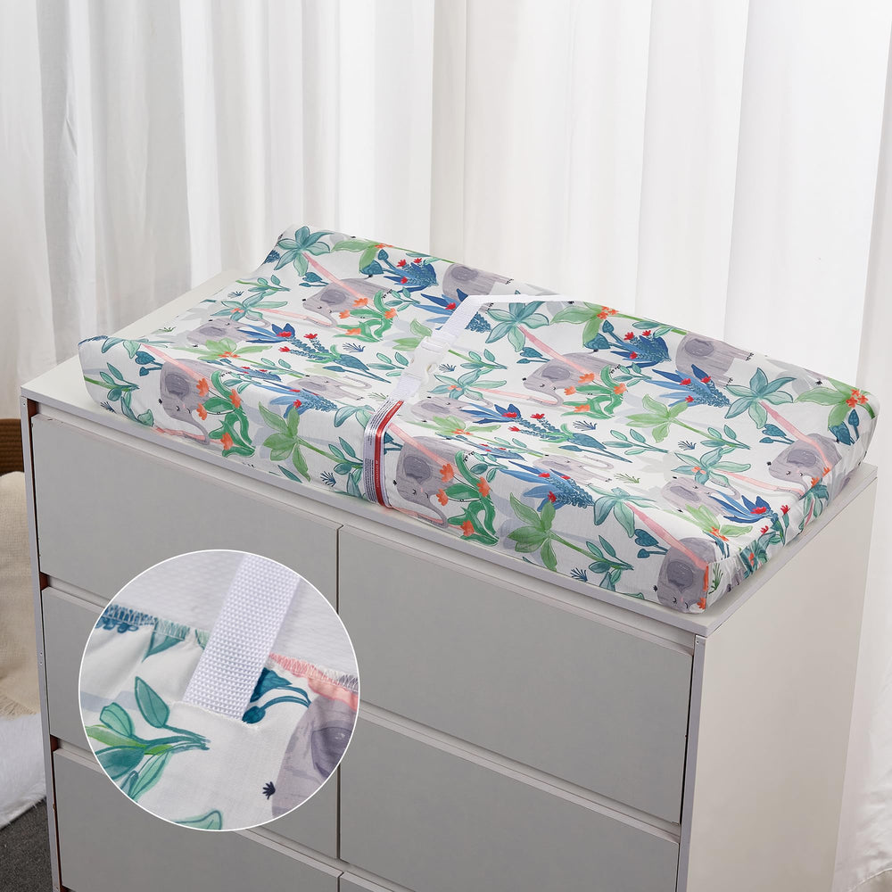 TILLYOU elastic bottom and buckle detail for secure changing pad fit.