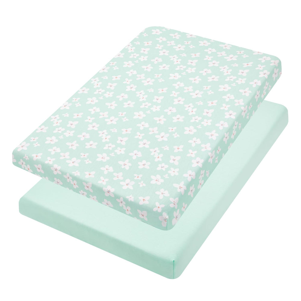 TILLYOU floral and light green designs for versatile nursery bedding