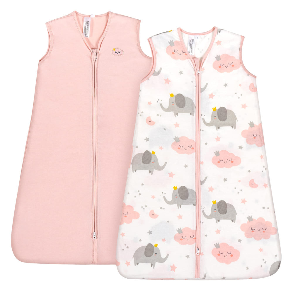 TILLYOU infant sleep sack with pink elephant and cloud for cozy nights.