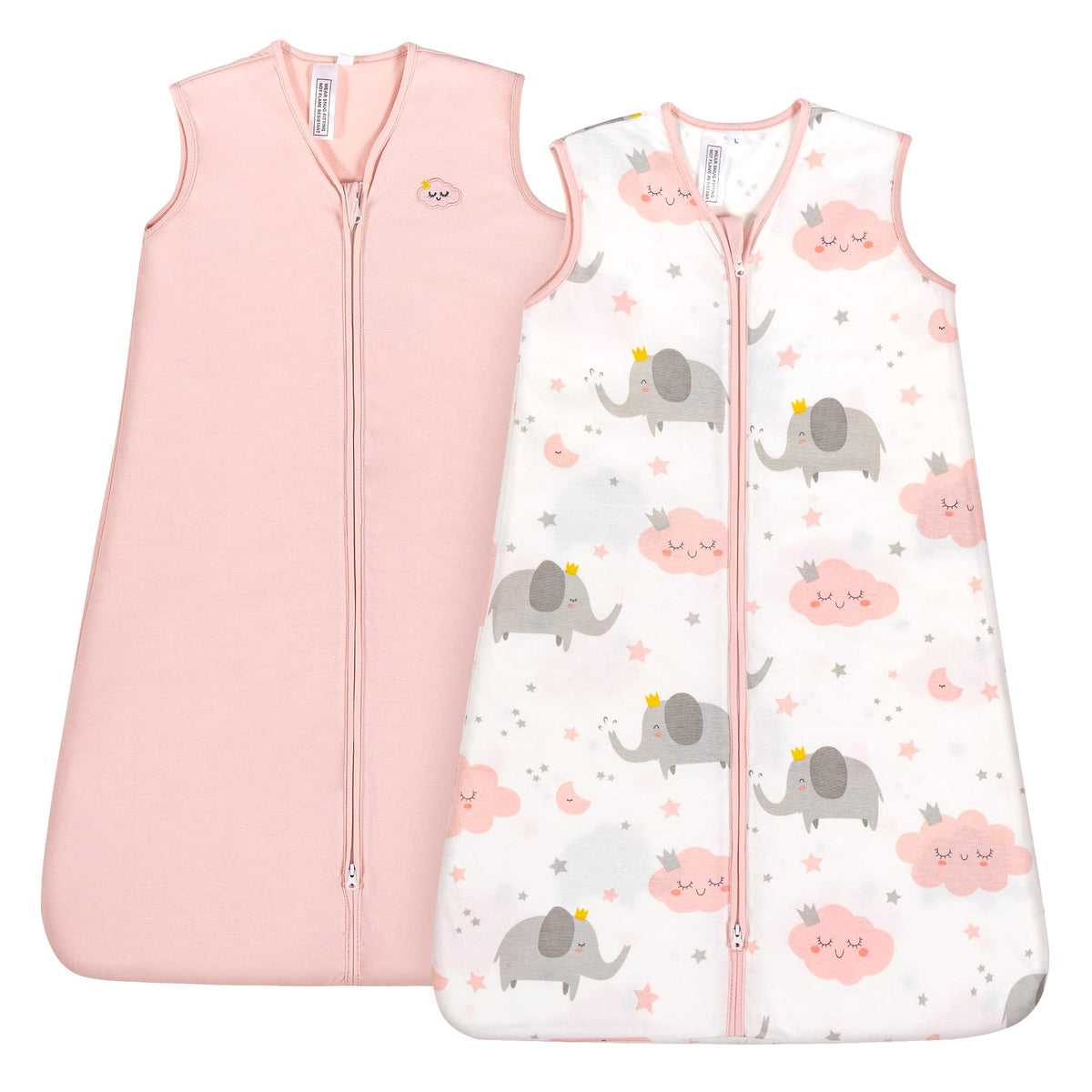 TILLYOU infant sleep sack with pink elephant and cloud for cozy nights.