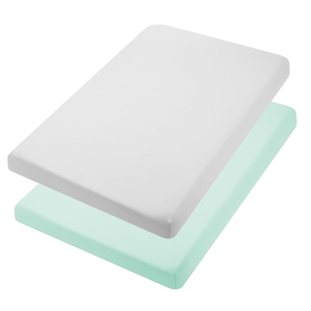 TILLYOU mini crib fitted sheet knit close-up showing soft texture.