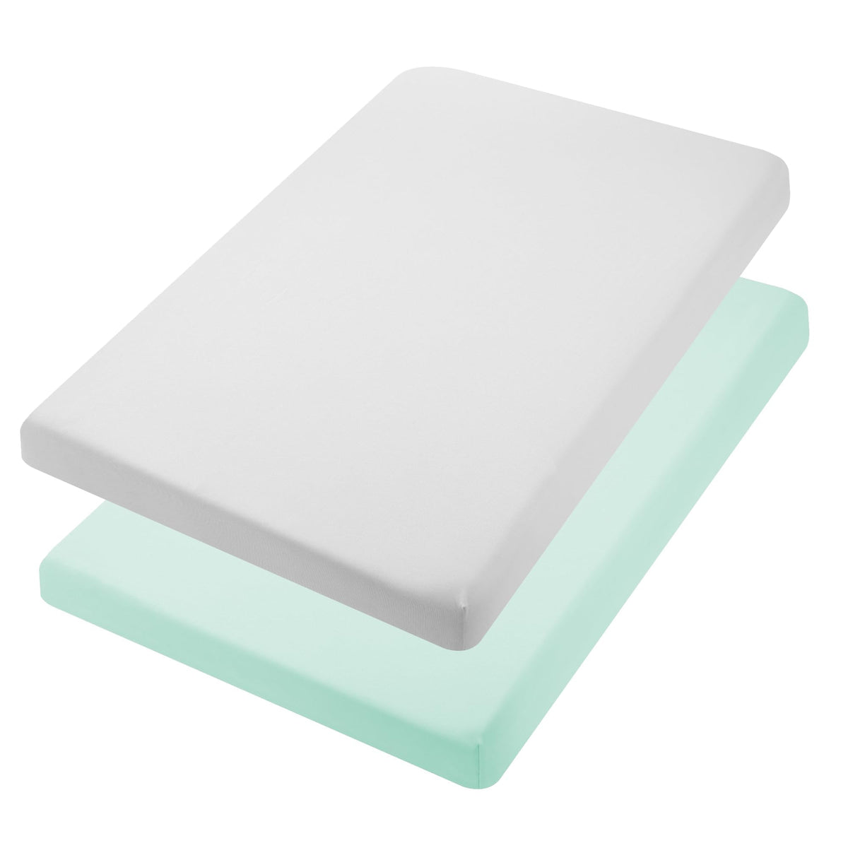 TILLYOU mini crib fitted sheet in light green wrapped snugly for a secure fit.