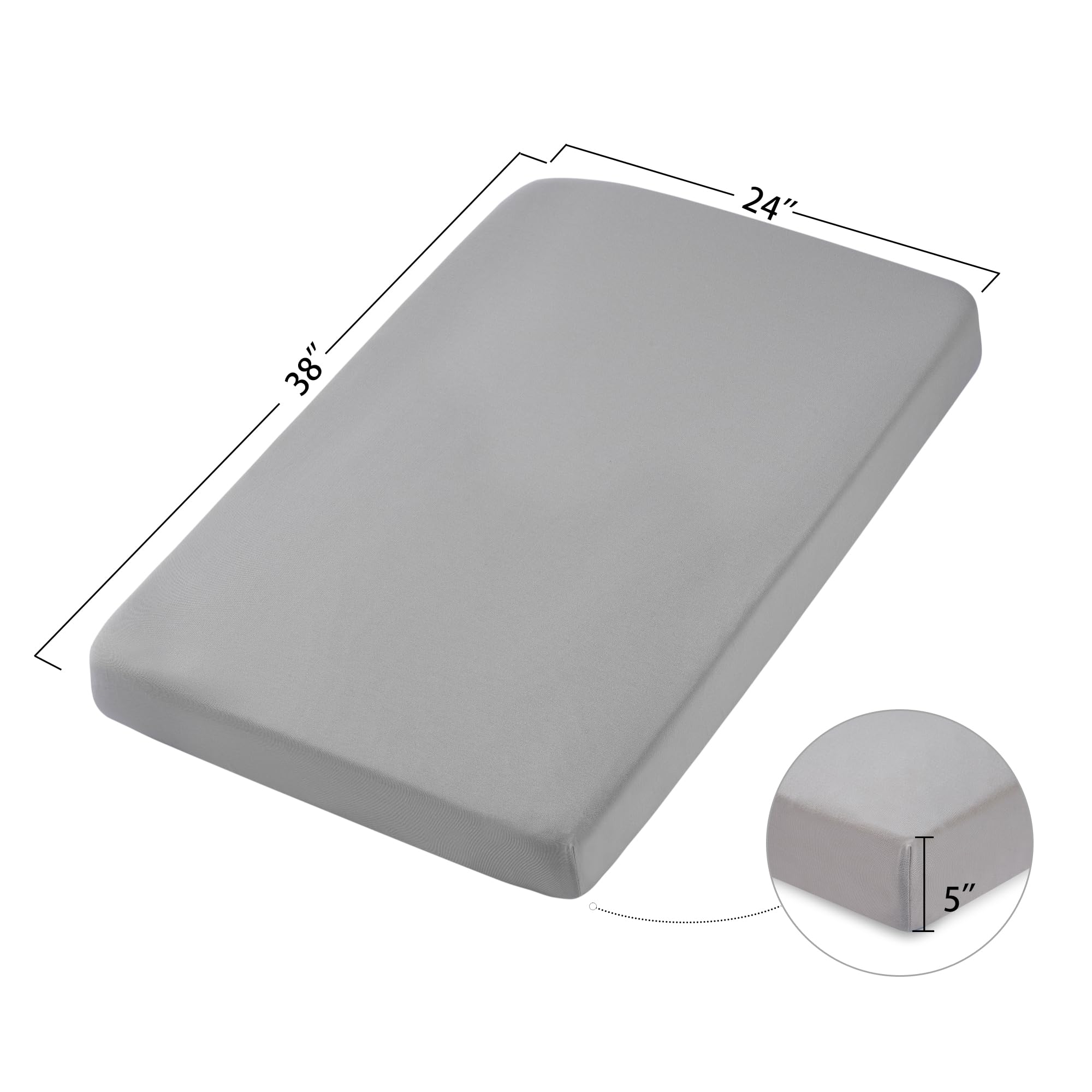 TILLYOU 38x24 fit mini mattress sheet provides a tight wrap and secure fit.