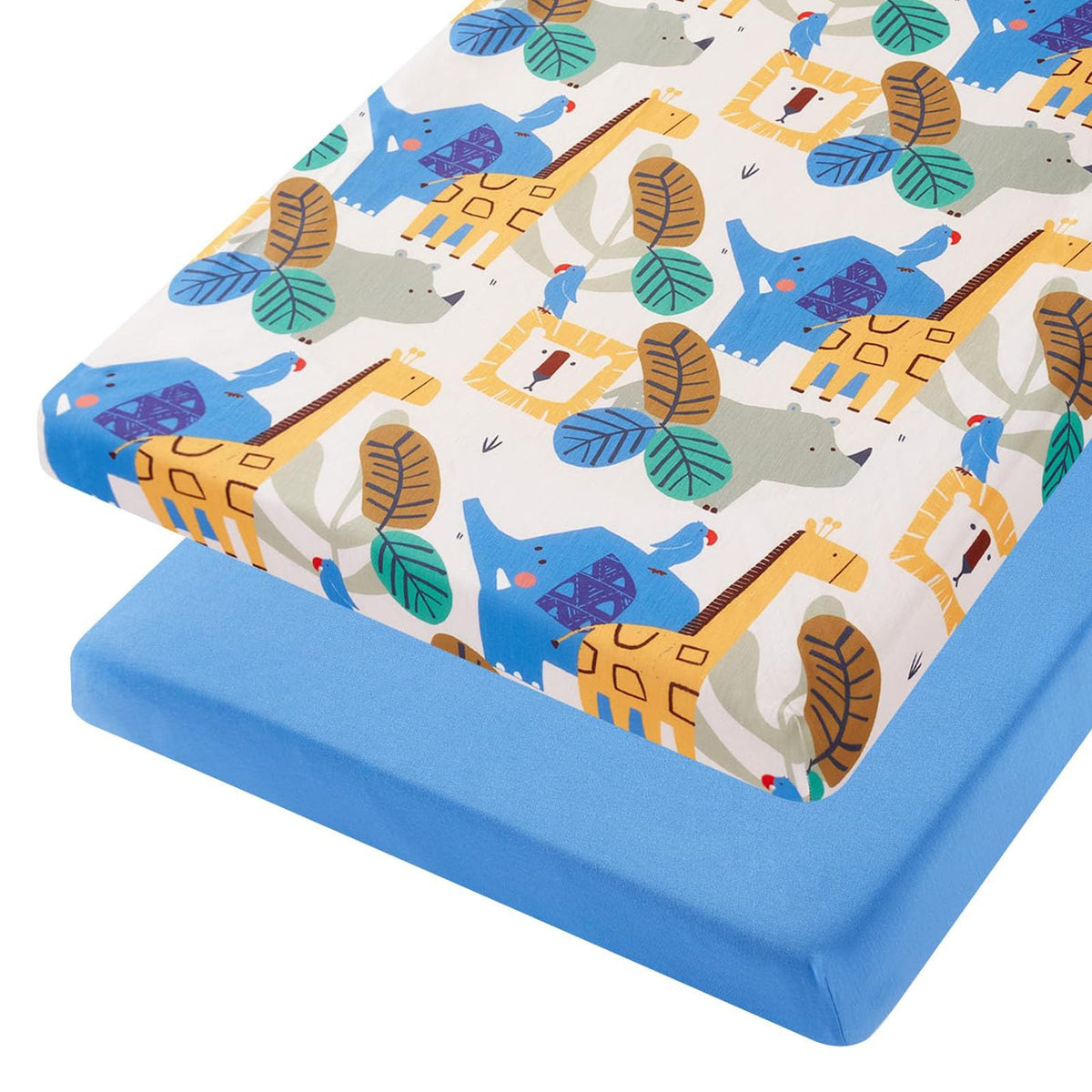 TILLYOU mini crib sheets animal-geometry blue provide a snug, secure fit for 38x24 mattresses