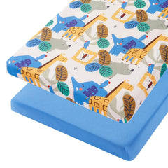 TILLYOU mini crib sheets animal-geometry blue provide a snug, secure fit for 38x24 mattresses