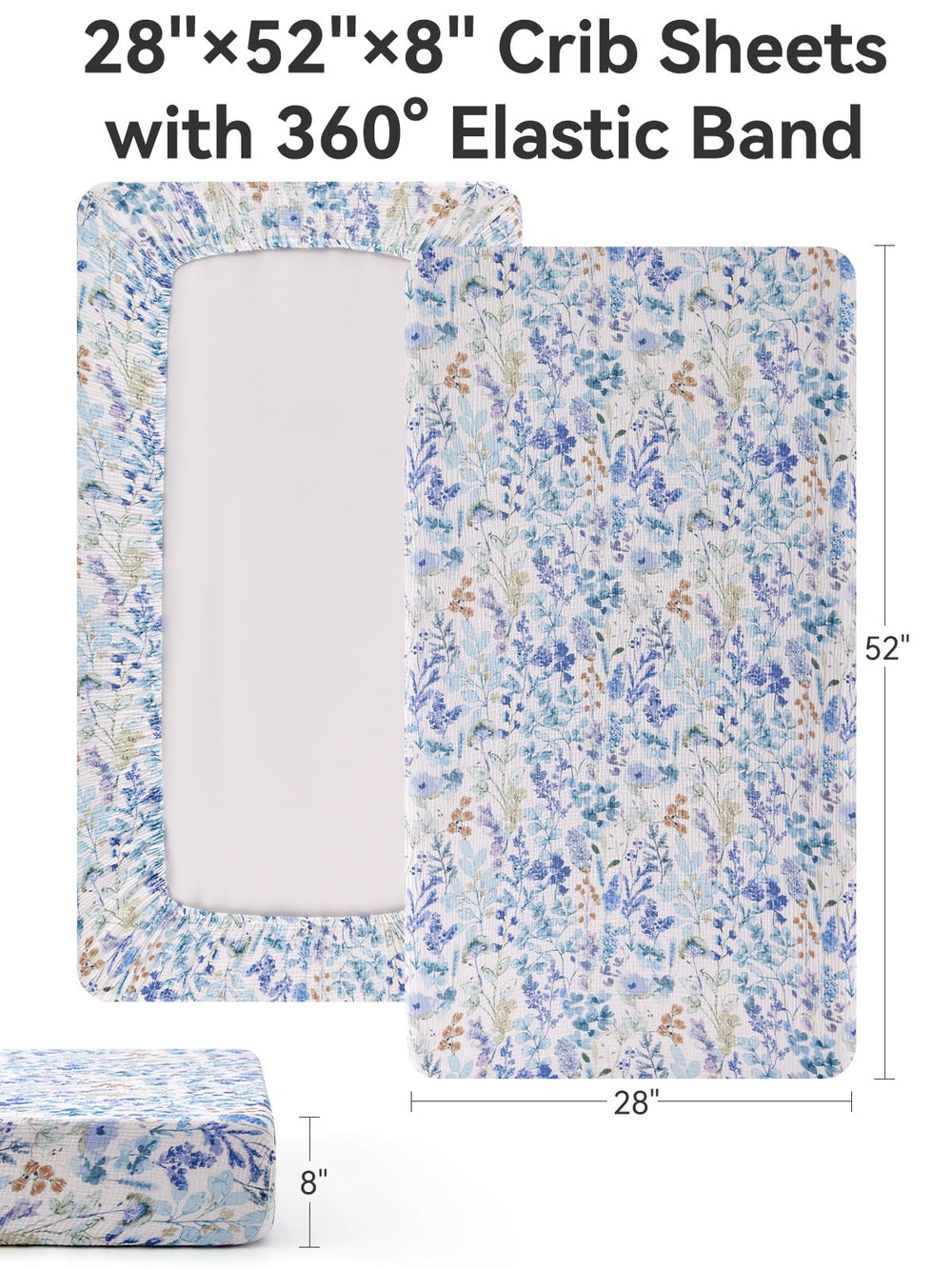 TILLYOU muslin crib sheet color variants for boys and girls.