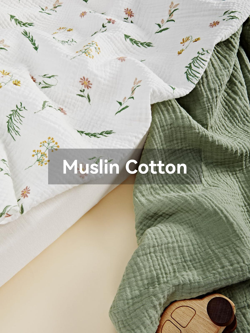 TILLYOU muslin sheet with full-loop elastic for quick, wrinkle-free fit.