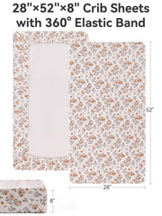 TILLYOU muslin crib sheets yellow flower packaging shows easy care and machine washable.