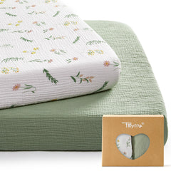 TILLYOU muslin mini crib sheet in daisy pattern offers soft, breathable comfort.
