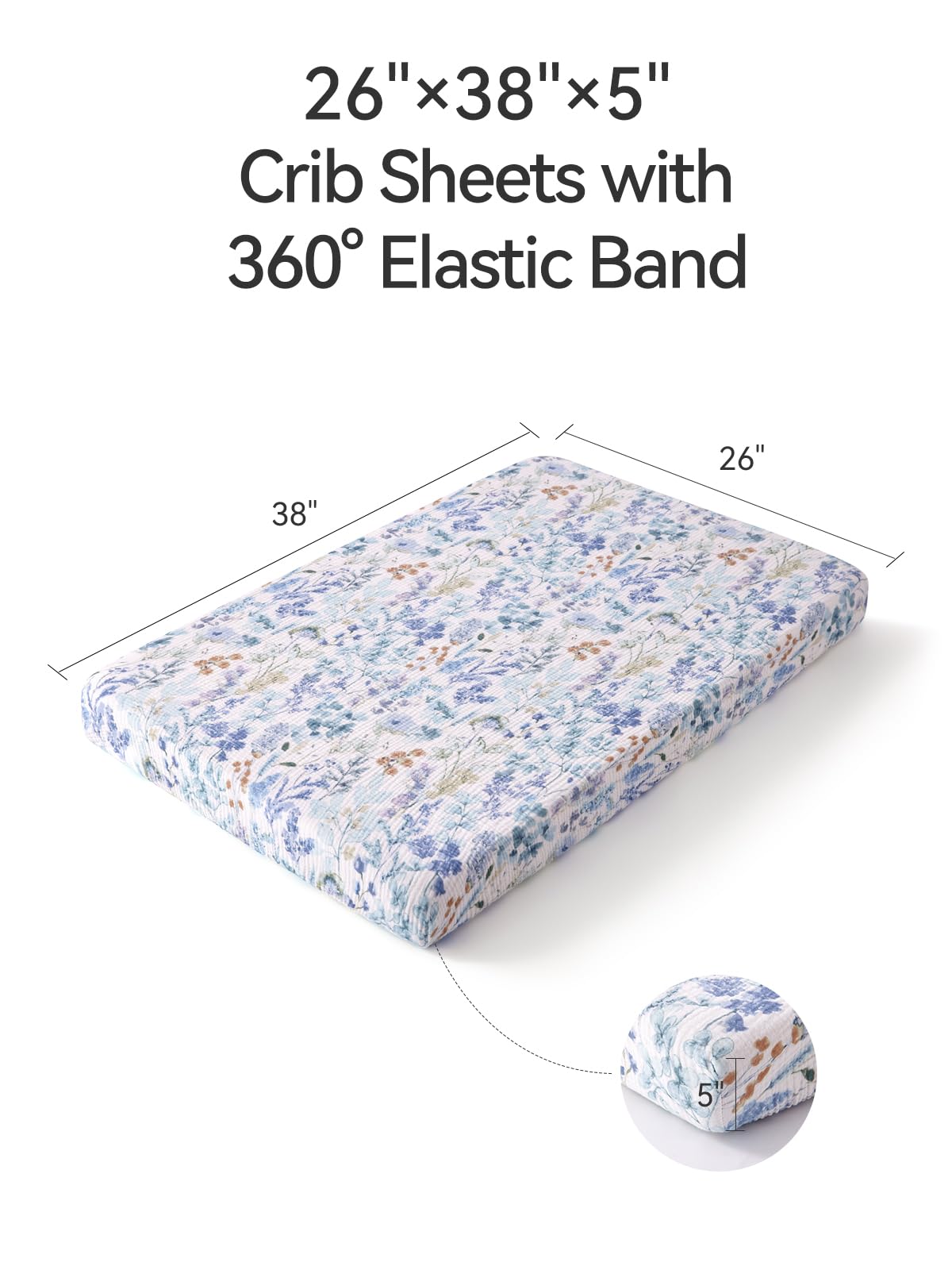 TILLYOU crib sheet blue flower design adds a soothing nursery accent.
