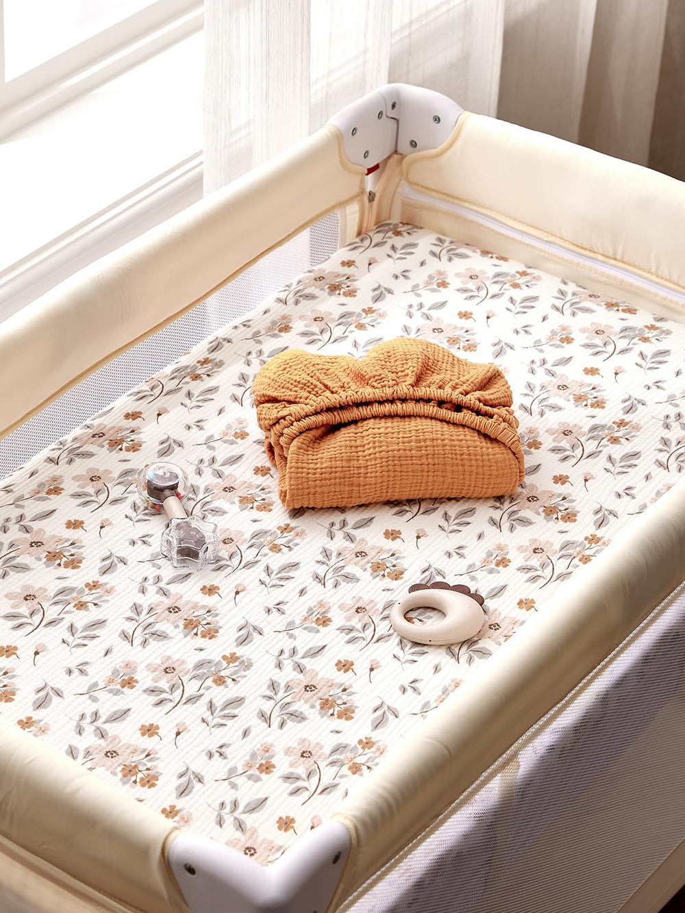 TILLYOU yellow flower pattern detail adds charming design to nursery.