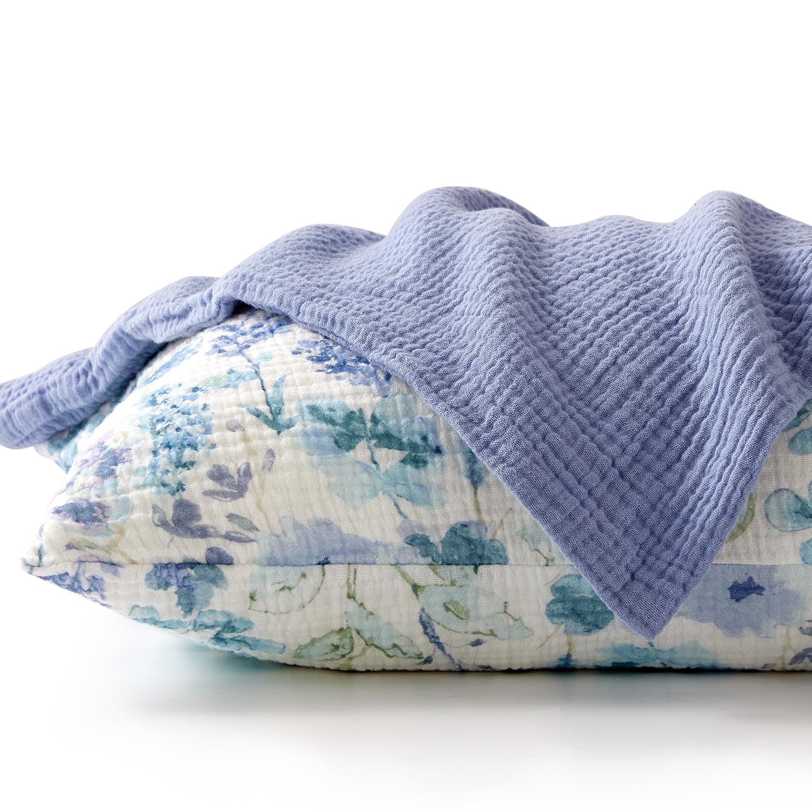 TILLYOU muslin toddler pillowcase 2-pack shown on pillow, soft and easy to care for.