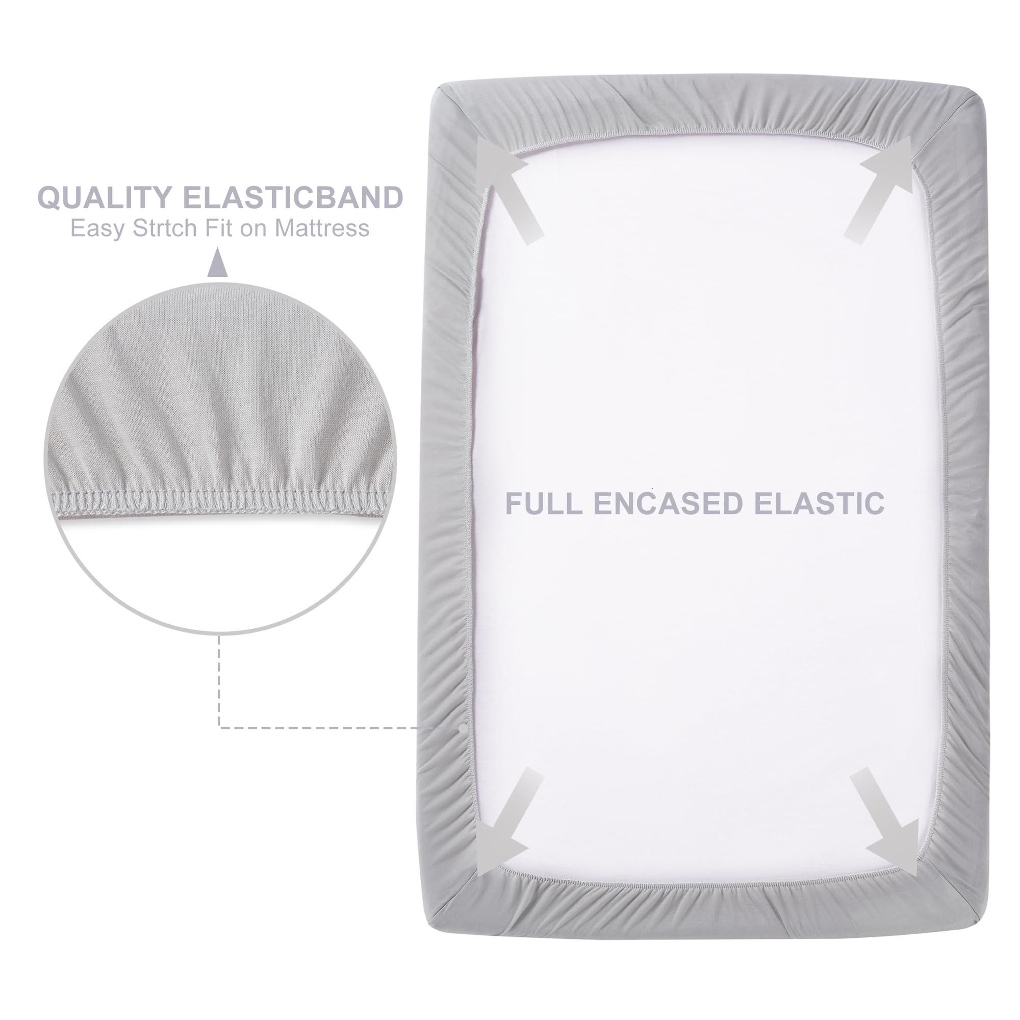 TILLYOU pack-n-play sheet with elastic band keeps the sheet secure.