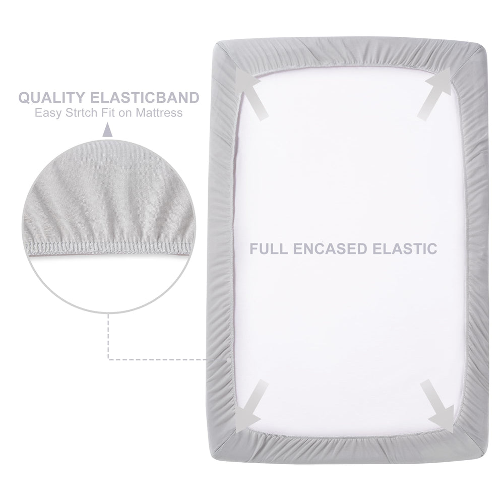 TILLYOU pack-n-play sheet with elastic band keeps the sheet secure.