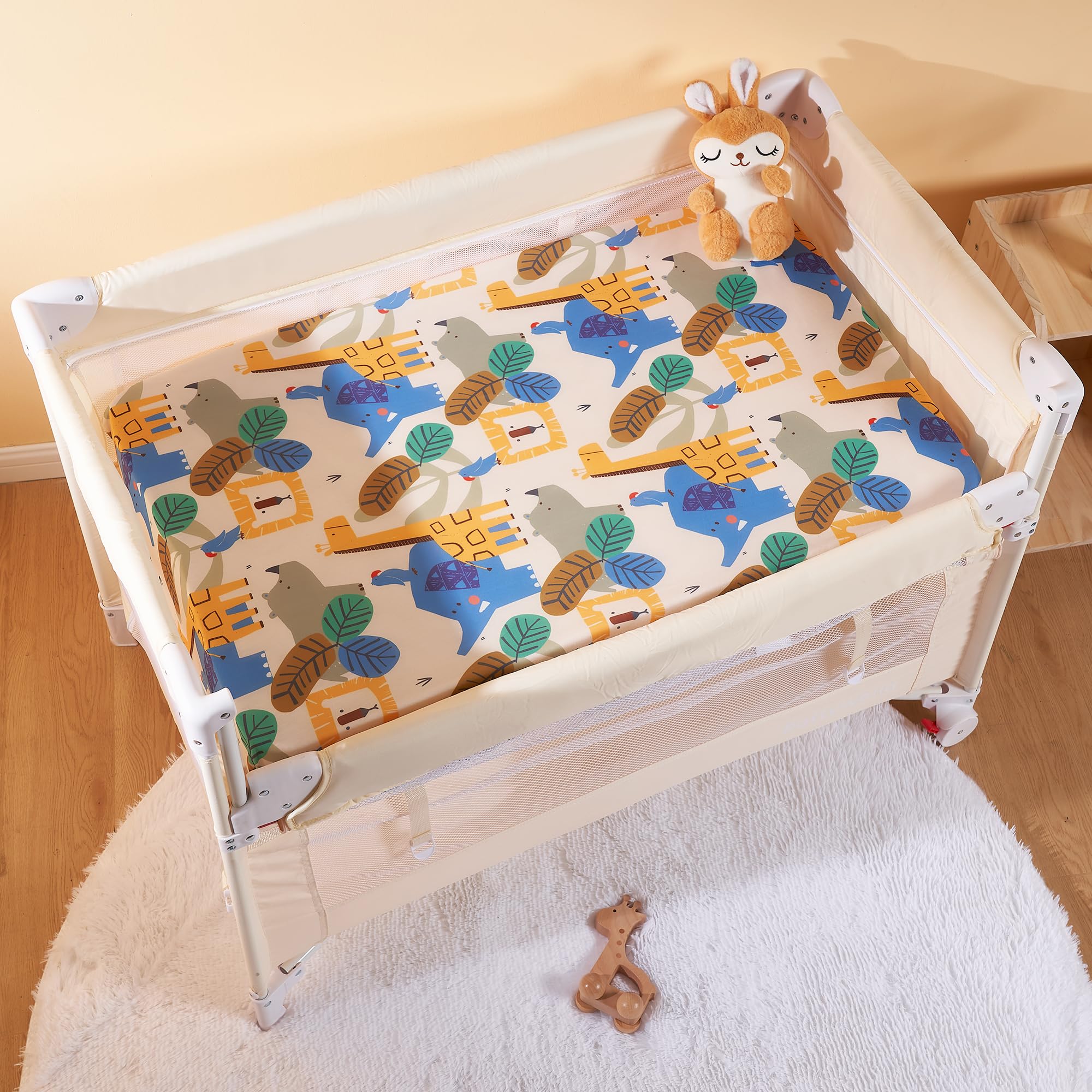 TILLYOU pack-n-play sheets blue soft breathable fabric for comfortable travels