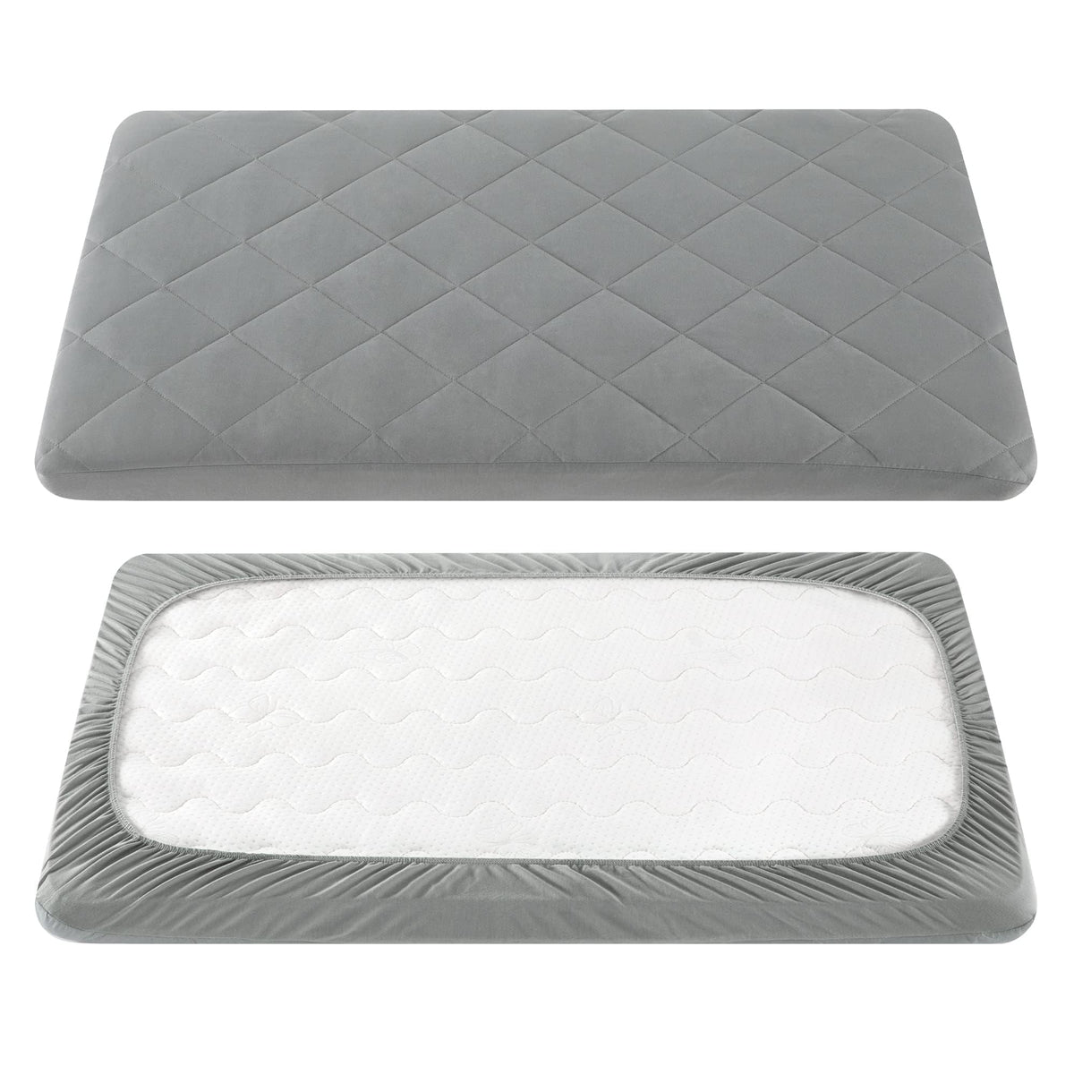 TILLYOU Pack and Play Sheet with soft quilted crib cover pad for cozy naps.