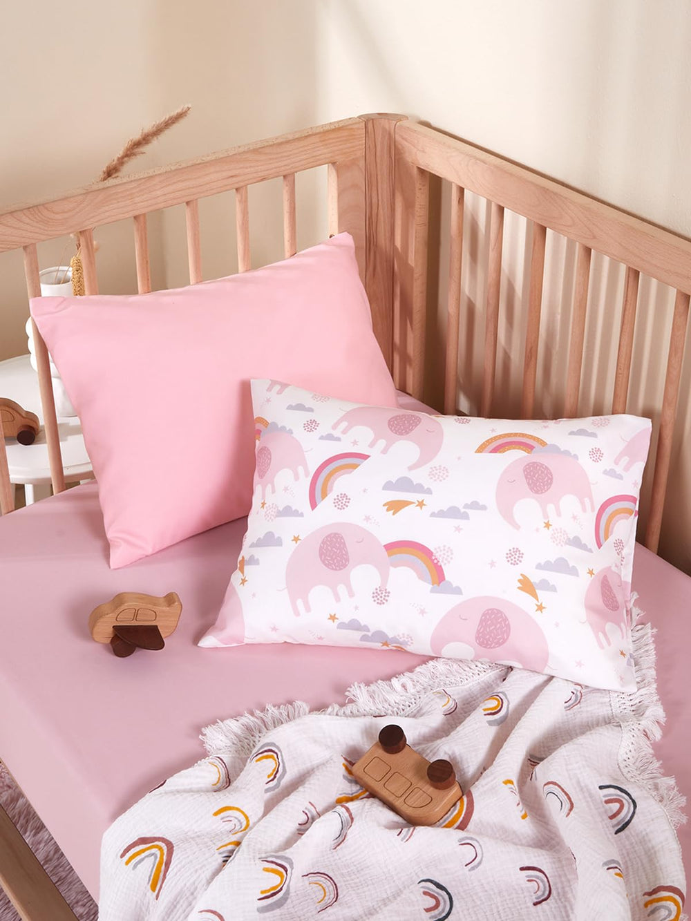 TILLYOU Rainbow Elephant design adds playful color to nursery decor.