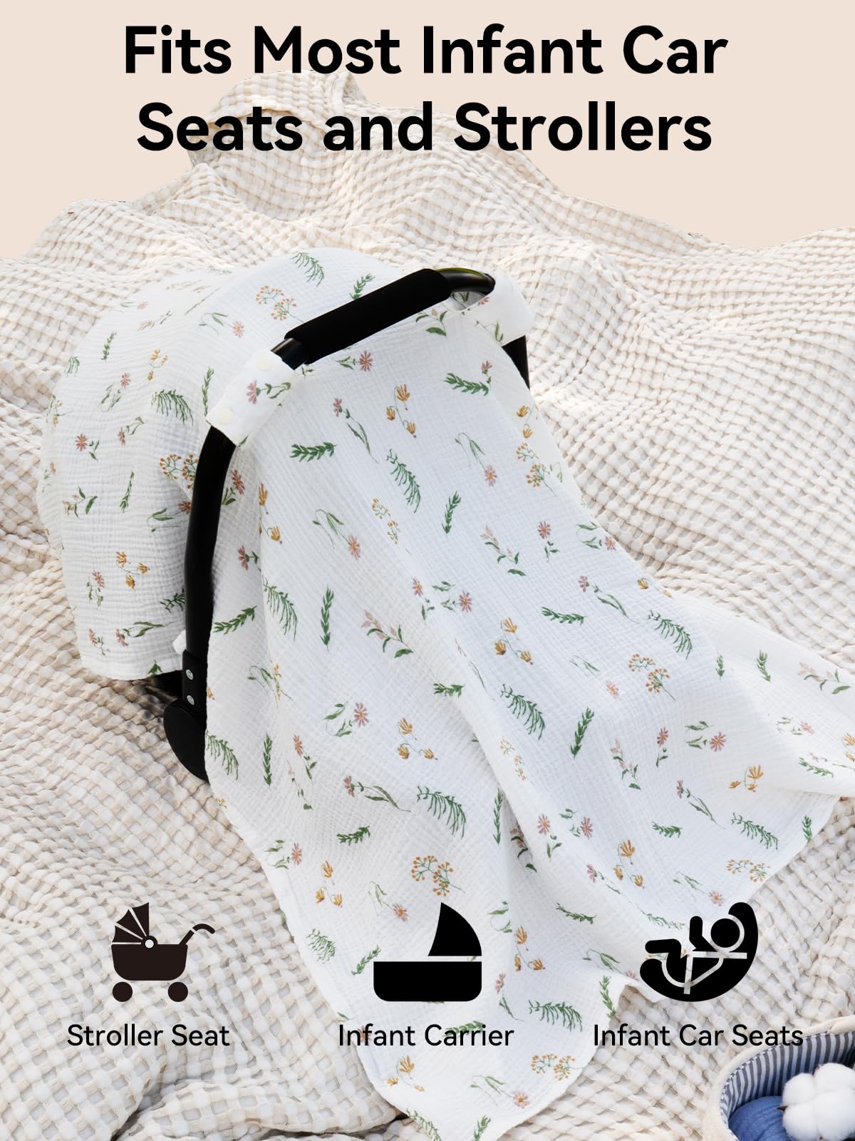TILLYOU car seat cover with secure snap-on fit blocks wind and dust.