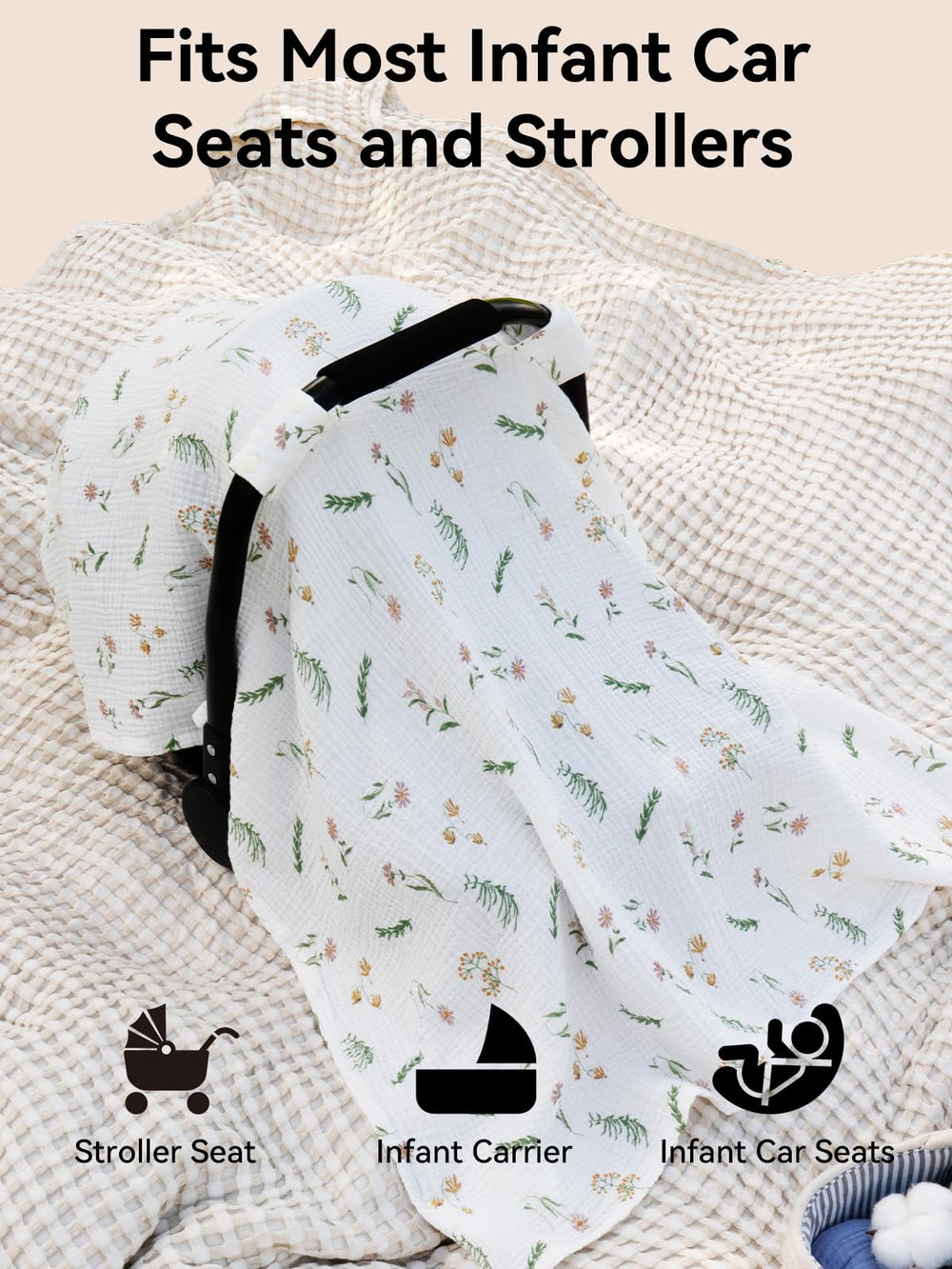 TILLYOU car seat cover with secure snap-on fit blocks wind and dust.