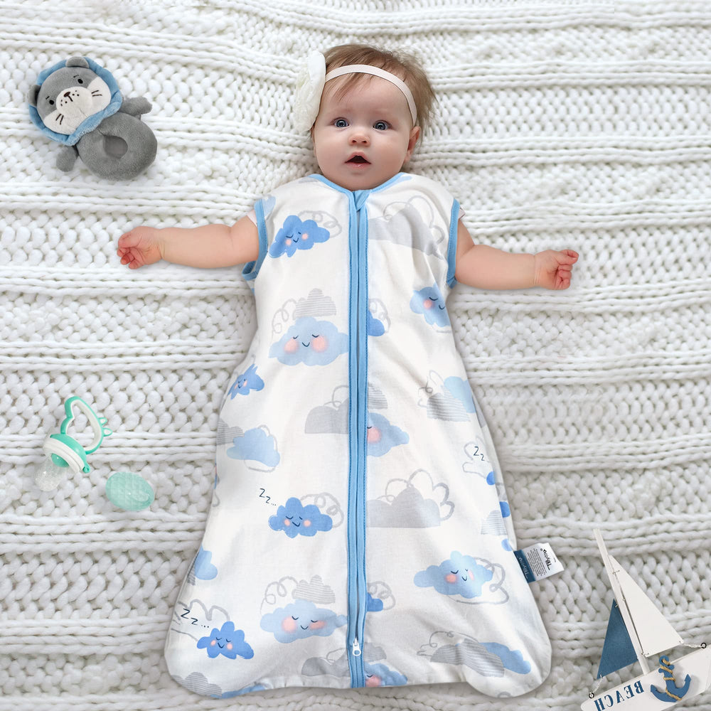 TILLYOU sleep sack in Small Cloud color for soft summer style.