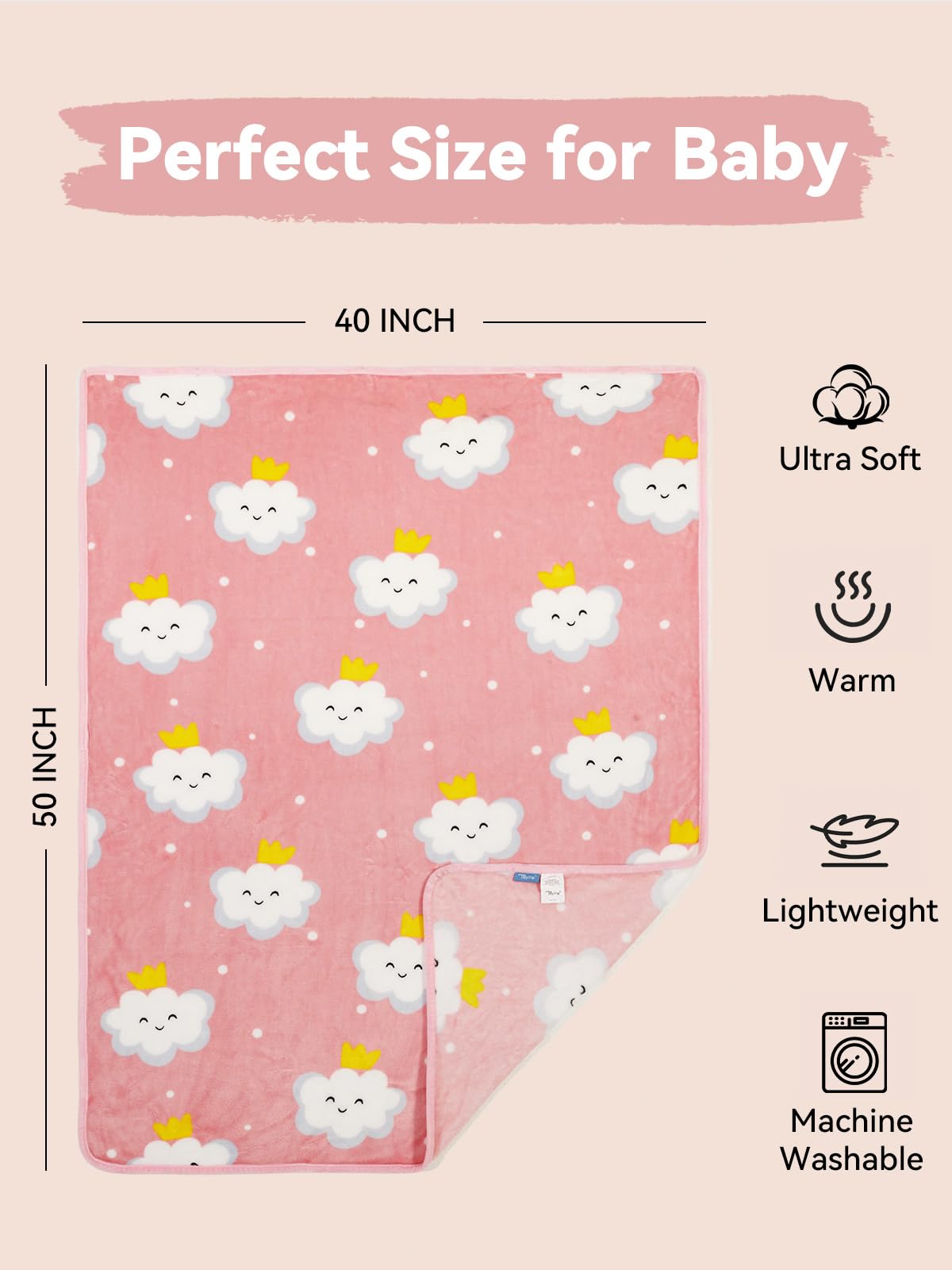 TILLYOU 40x50 blanket pink cloud ideal for daycare and stroller