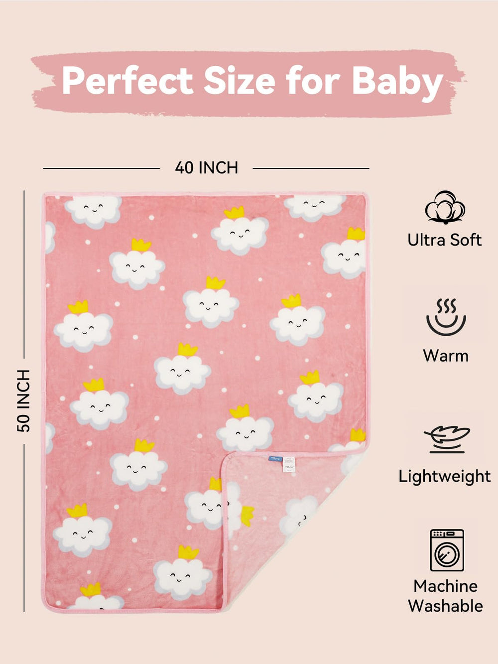 TILLYOU 40x50 blanket pink cloud ideal for daycare and stroller