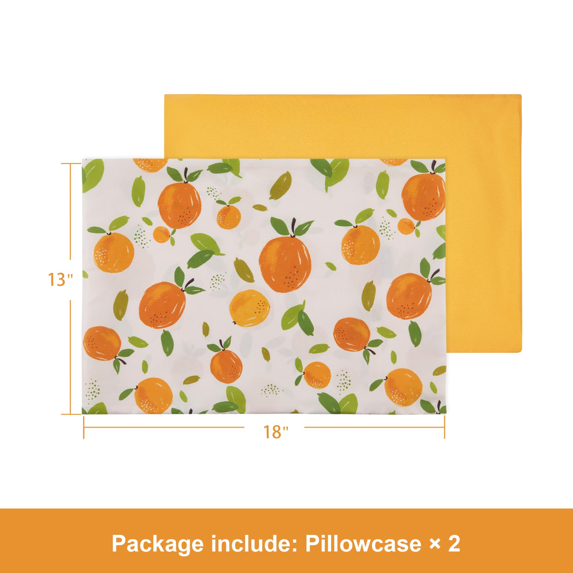 TILLYOU toddler pillowcase 13x18 envelope closure close-up in orange.