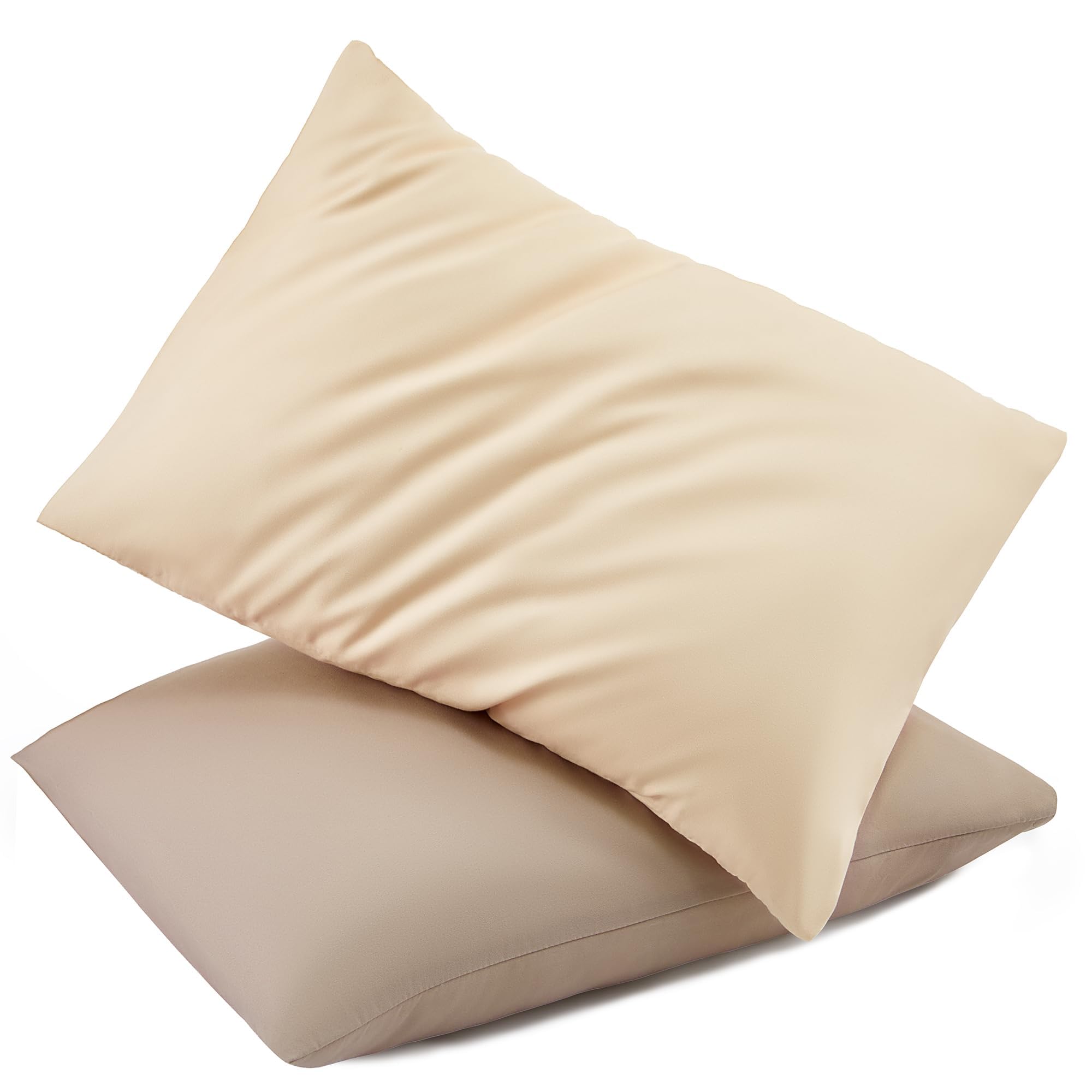 TILLYOU toddler pillowcase 2-pack in khaki and brown with silky microfiber for travel comfort