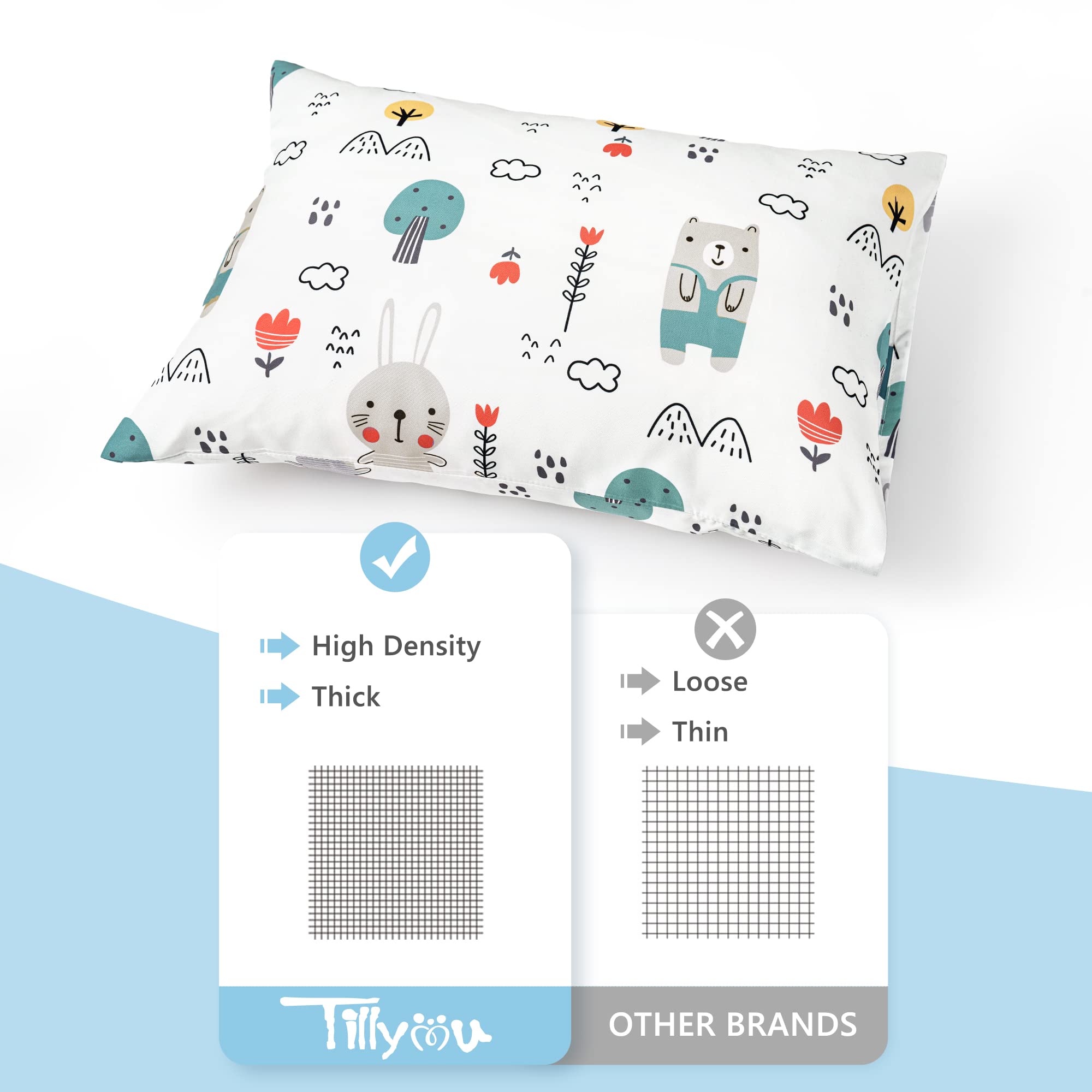 TILLYOU toddler pillowcase with durable stitching enhances longevity through busy toddler use.