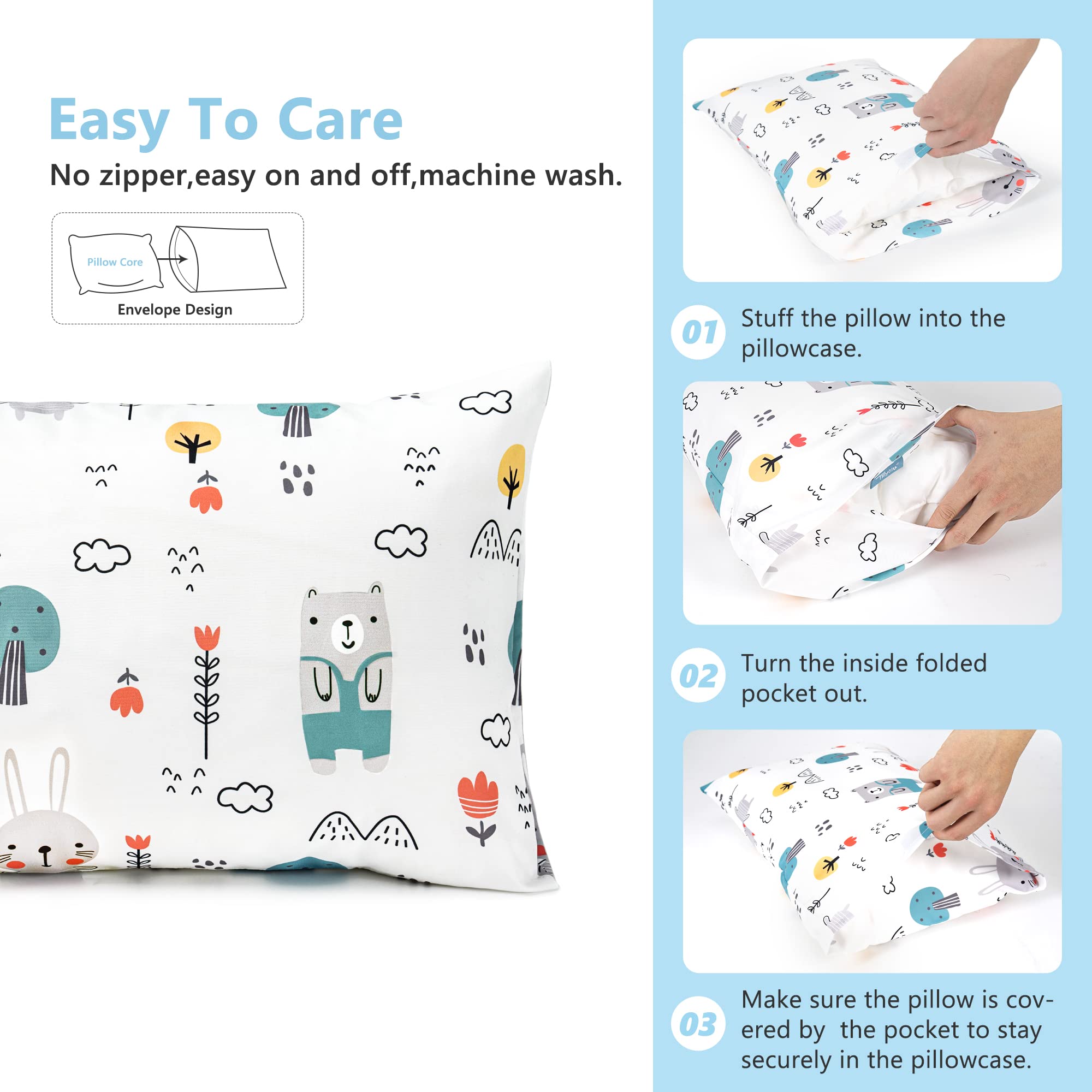 TILLYOU toddler pillowcase easy-care-wash allows quick cold-water machine cleaning.