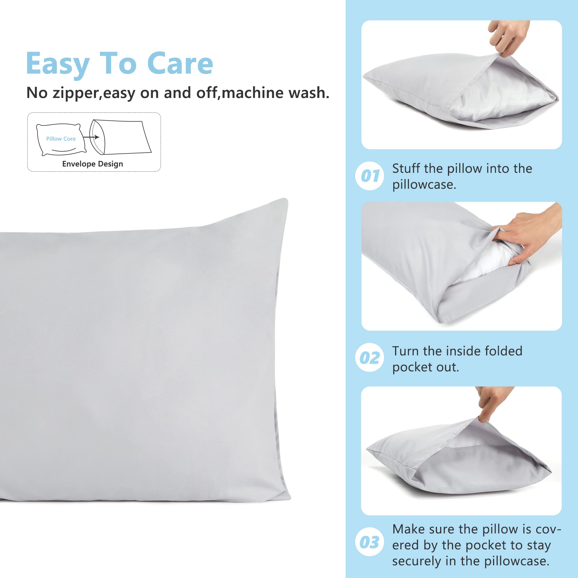 TILLYOU gray pillowcase with tight stitching for durable daily wear