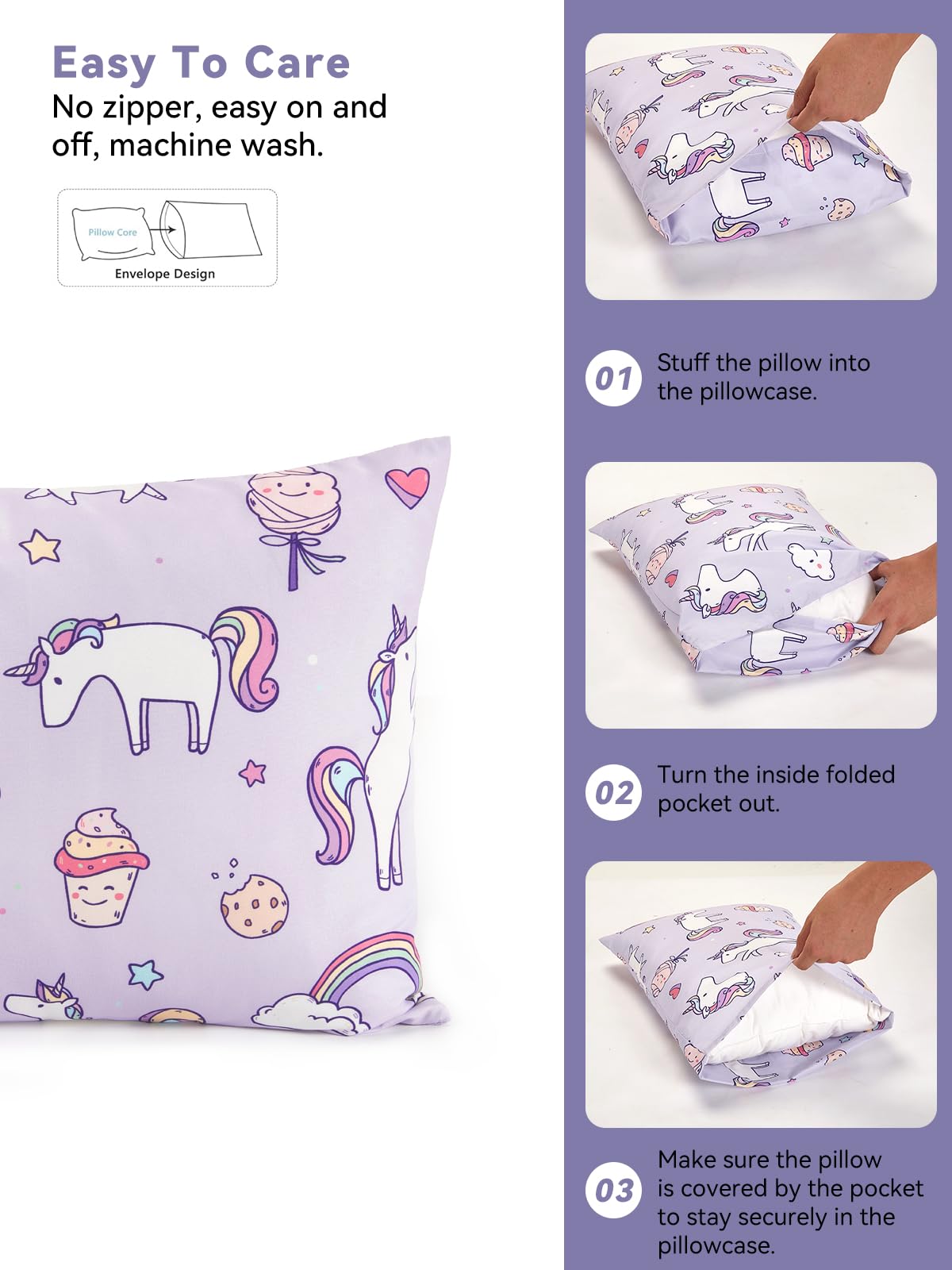 TILLYOU pony design pillowcase with envelope closure for safe sleep